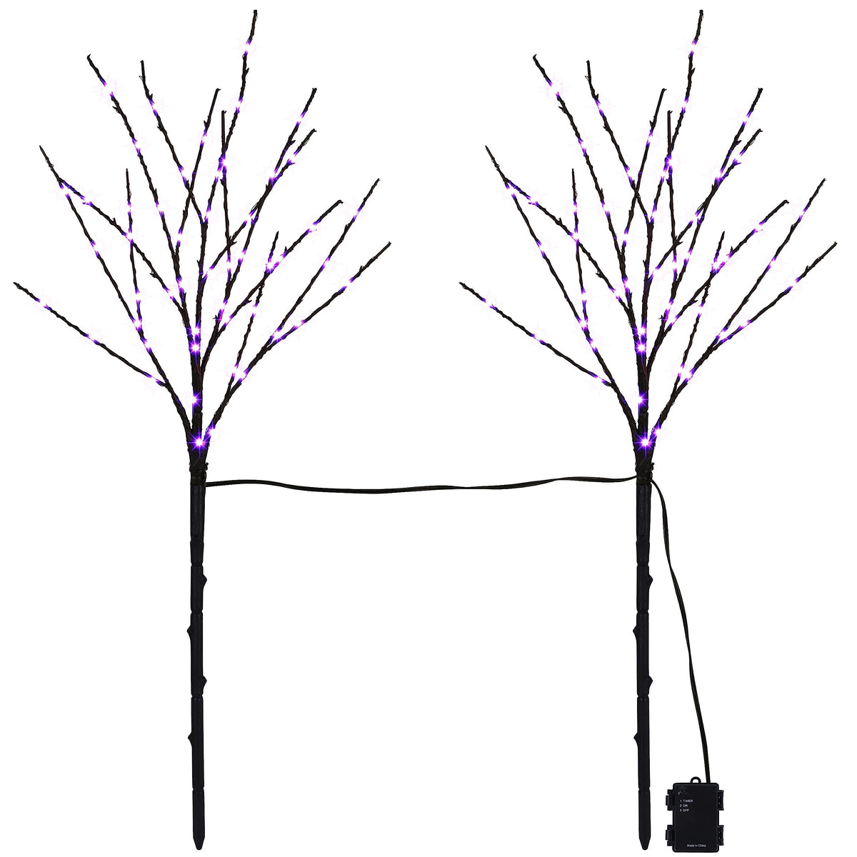 Lighted Halloween Tree Branches, 30IN 100LED Artificial Black Twig Branch with Purple Fairy Lights, Built-in Timer & Battery Operated, Waterproof for Indoor Outdoor Office Bedroom Party Decorations