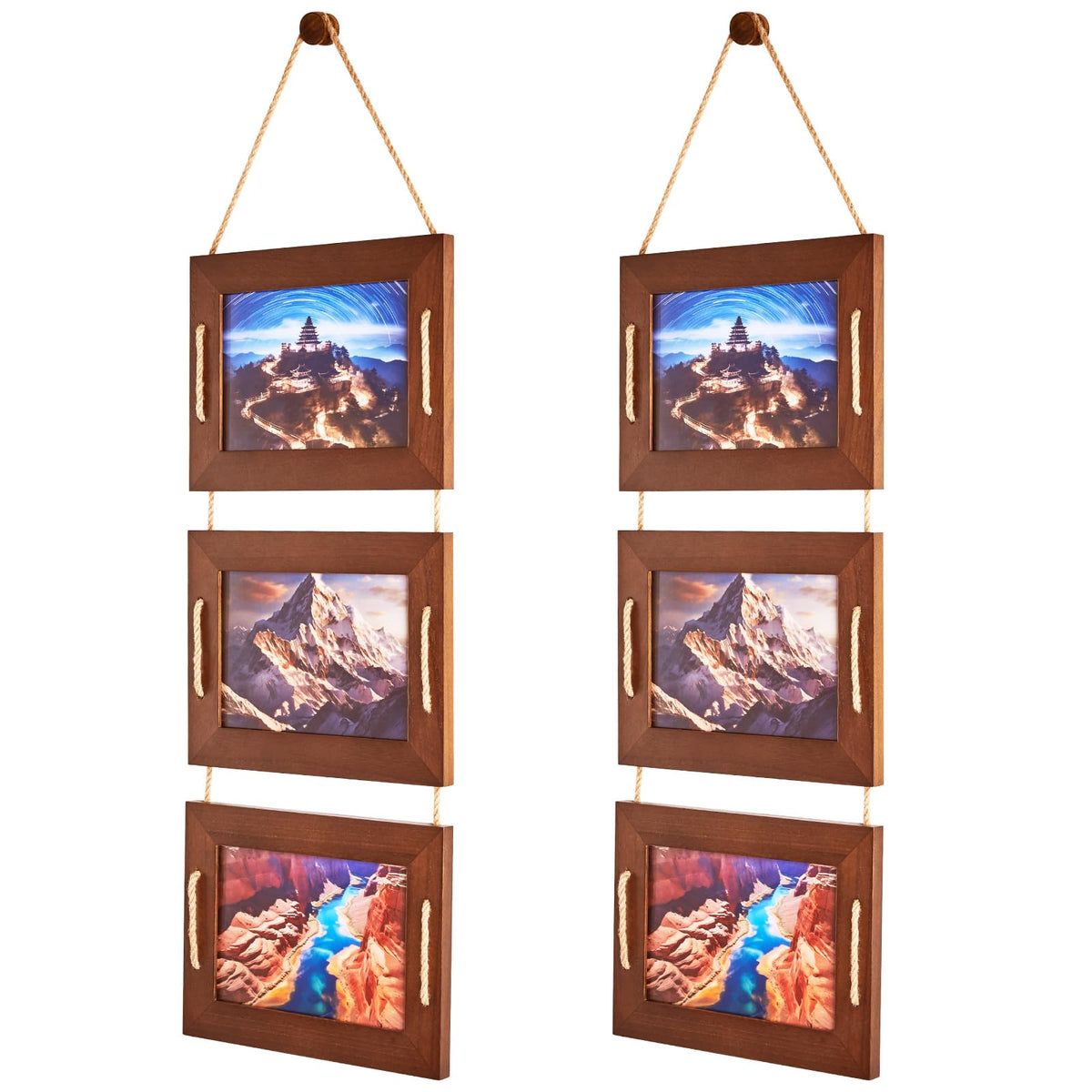 DLQuarts 5x7 Hanging Picture Frames Collage Wall Decor, 3 Opening 5x7 Matted to 3.5x5 Photo Rustic Wood Frame, Dark Walnut, 2 Pack