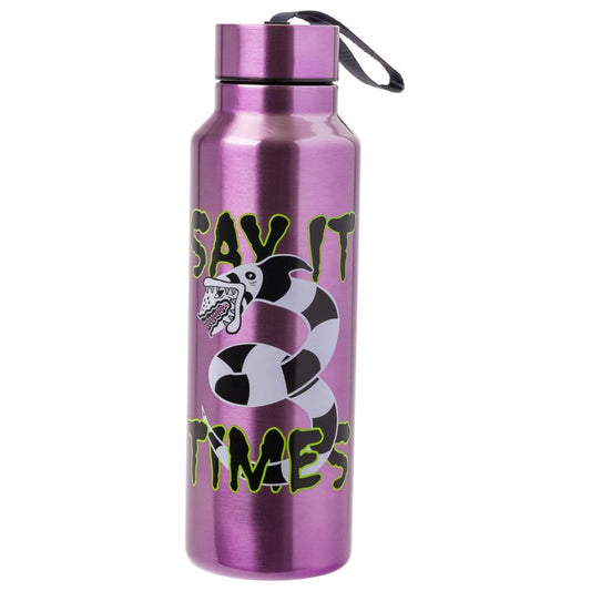 Silver Buffalo Beetlejuice “Say it Three Times” Featuring Sandworm Stainless Steel Water Bottle with Strap, 27 Ounces
