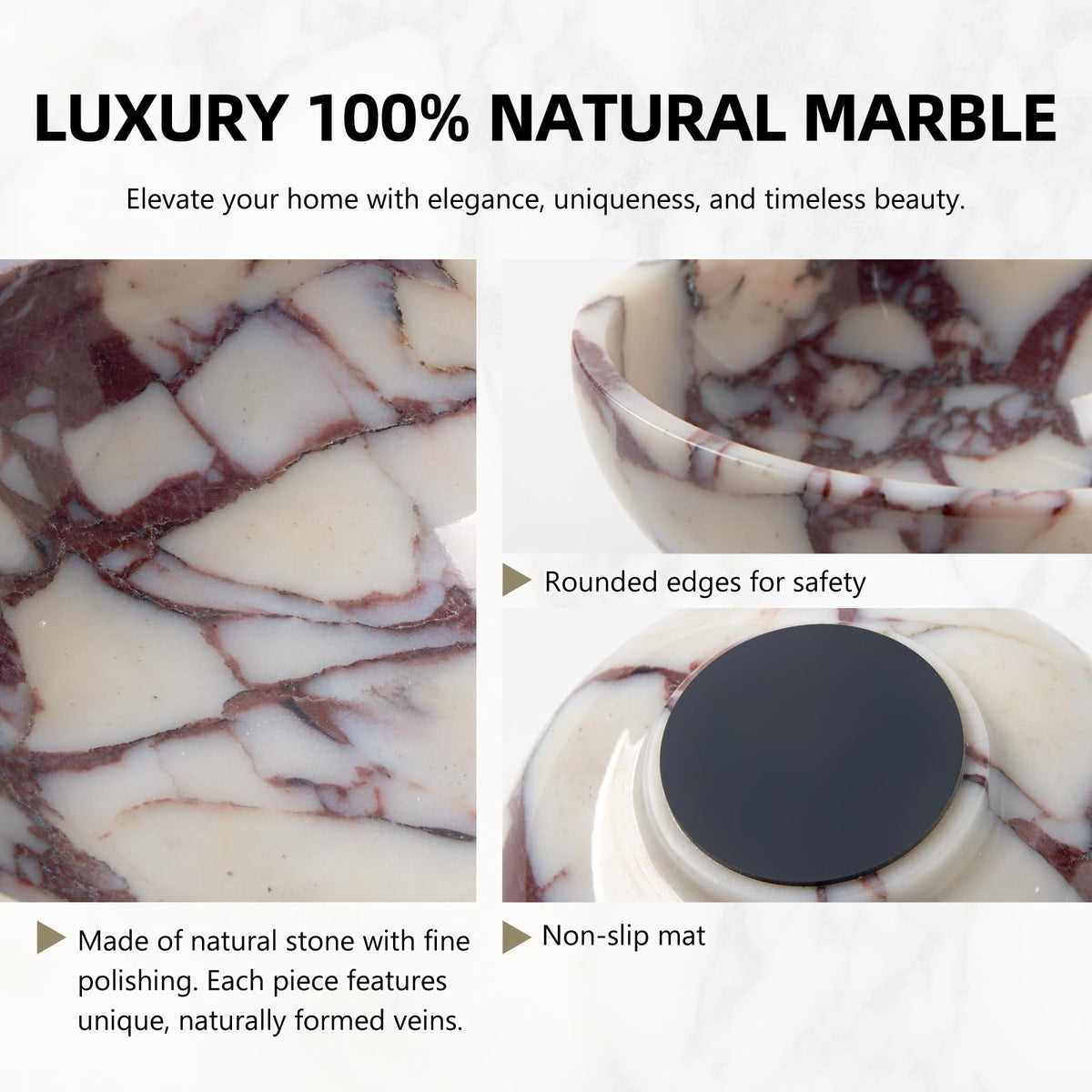 Metolira Luxury Natural Marble Catchall Bowl – Small 5.9-Inch Calacatta Viola Marble for Entryway Table Key Holder, Decorative Jewelry Dish for Bedroom, Trinket Tray for Home Decor