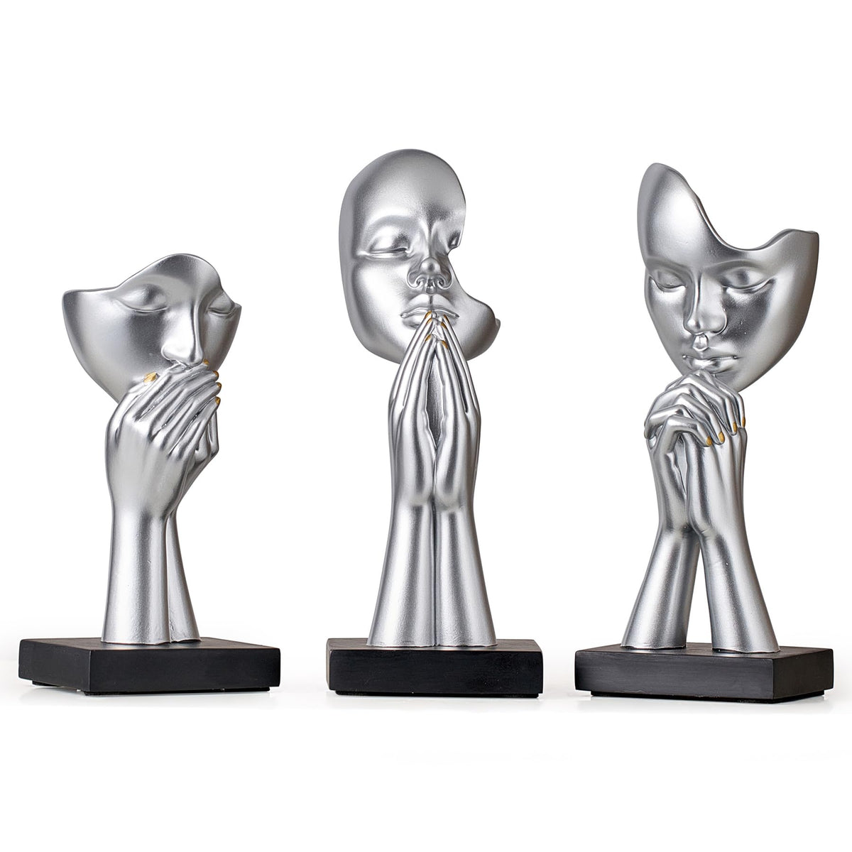 3 Pcs Silver Decor Prayer Statues, Modern Prayer of Peace Figurines Shelf Decor Accents, Abstract Art Sculpture Home Decorations for Living Room Bedroom Office Bookshelf Coffee Table, Gifts for Women