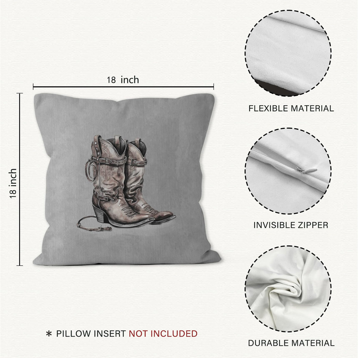 VRW Western Cowboy Hat Boots Throw Pillow Covers Set of 2, Classroom Pillow Covers, Rustic Grey Pillow Covers for Farmhouse Decor, Pillowcase for Western Home Decor Rustic, Western Gifts, 18x18