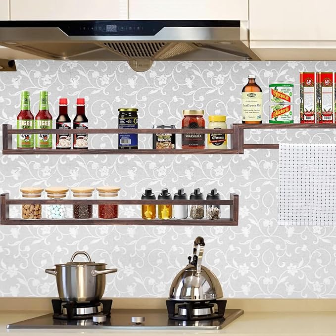 AZSKY Nursery Book Shelves Deep Walnut Wall Mount Floating Book Shelf