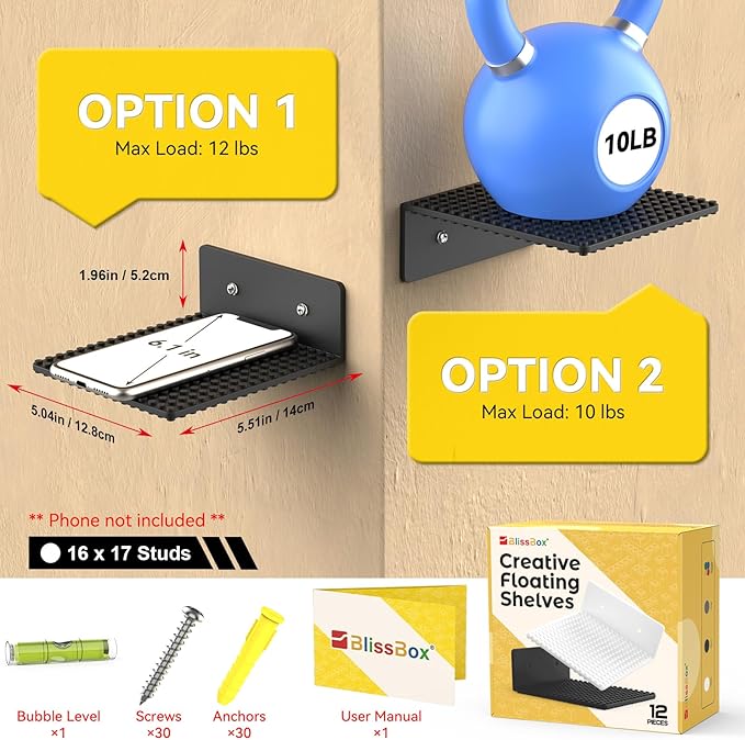 BlissBox 12-Pack Floating Shelves