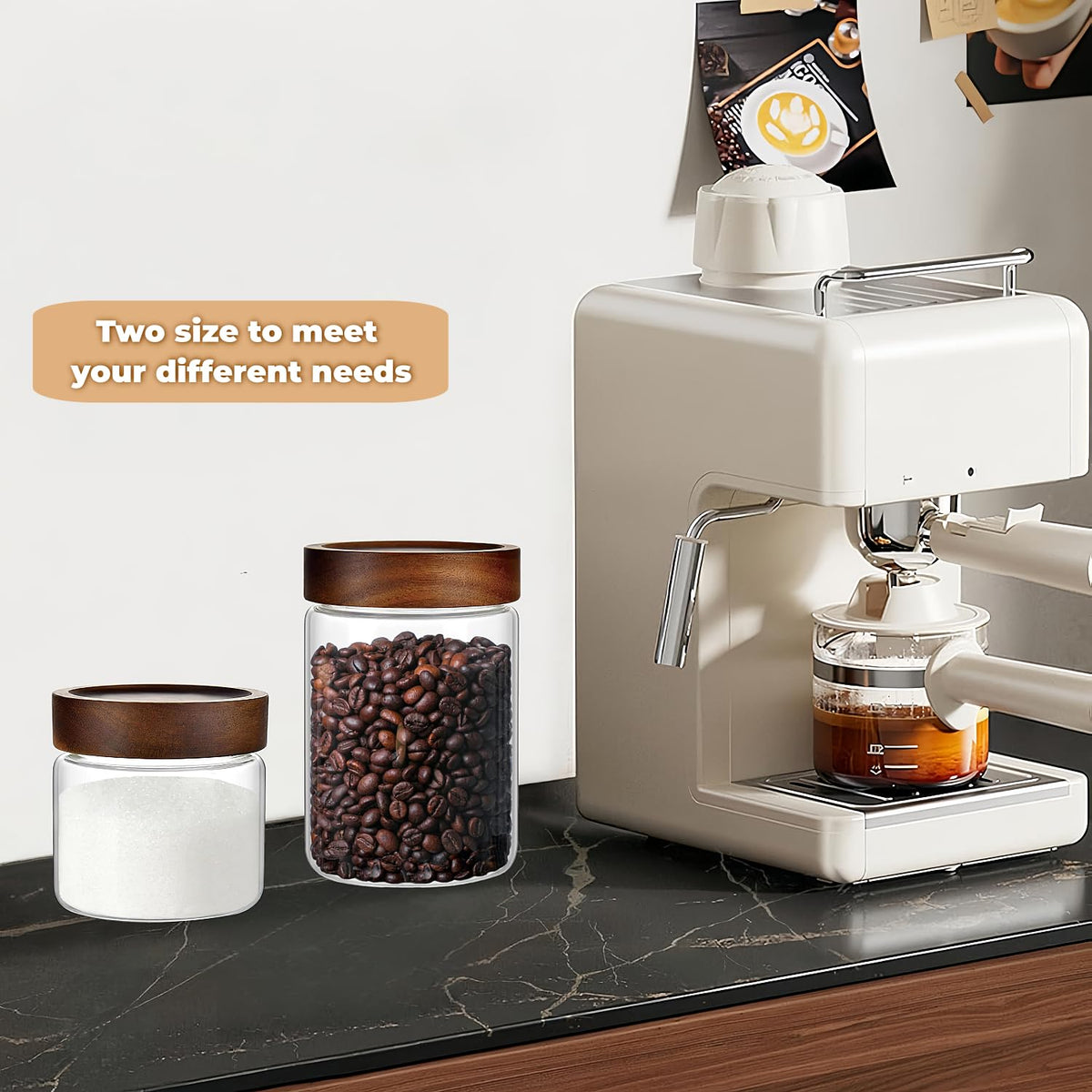 Brighomrom Set of 2 Glass Food Storage Jars, Premium Clear Glass Container Jar with Airtight Wooden Screw-on Lid, Kitchen Canisters for Coffee,Tea,Pasta,Cookies, Nuts,Spice,Candy,Overnight Oatmeal