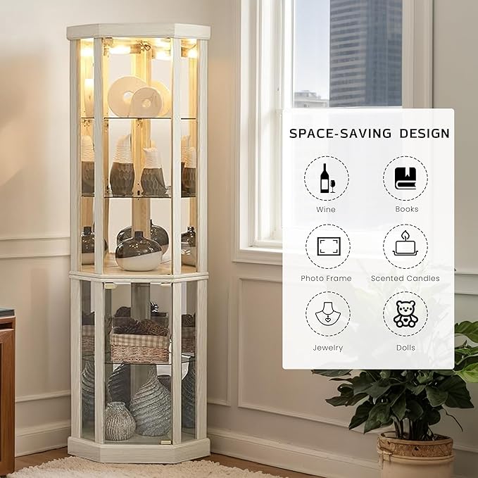 Corner Curio Cabinet, Light Bulb Inclued, Wine Bar China Cabinet