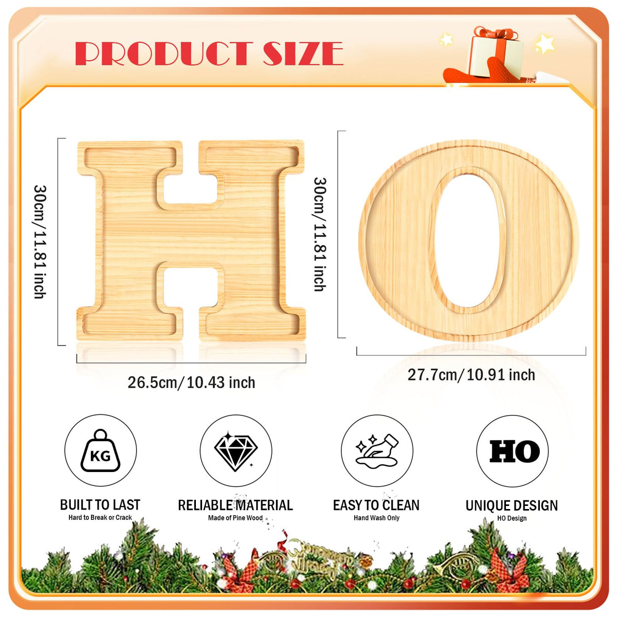 AWIZOM 2 Pcs Christmas Charcuterie Boards HO Wooden Serving Platters Christmas Pine Wood Trays Wooden Snack Cookie Dish Plates for Home Kitchen Xmas Holiday Housewarming Dinnerware Presents