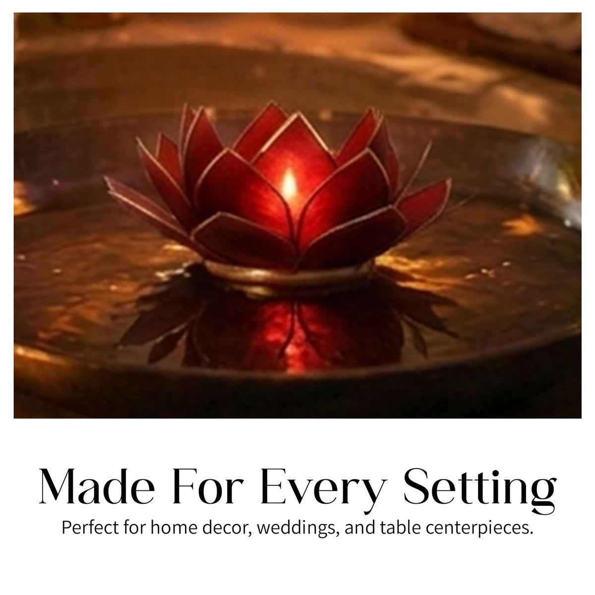 OM Gallery Gemstone Lotus Tealight Holder - Handcrafted Capiz Shell Design for Soft Glow, Elegant Home & Table Decor, Wedding Centerpieces, Votive Candle Styling, and Thoughtful Gifting - Ruby