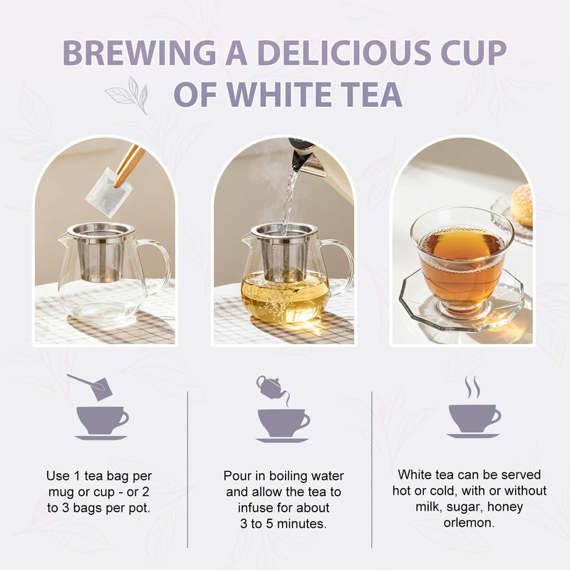 Soeos Organic White Tea, 100 Tea Bags, Individually Wrapped Teabags, Low Caffeine, Subtle Floral Aroma & Smooth Taste, Quality Tea for Everyday Brewing, Perfect for Hot or Iced Tea Lovers, 6.3oz (180g)