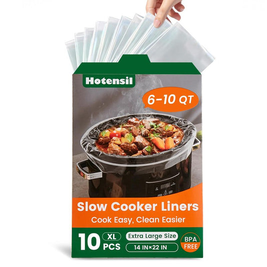 Slow Cooker Liners, Hotensil 14"x 22" 10 Count Cooking Bags Large Size Disposable Pot Liner, Fit 6QT to 10QT for Slow Cooker Cooking Trays, Multi-Purpose Durable Liners Plastic Bags, BPA Free