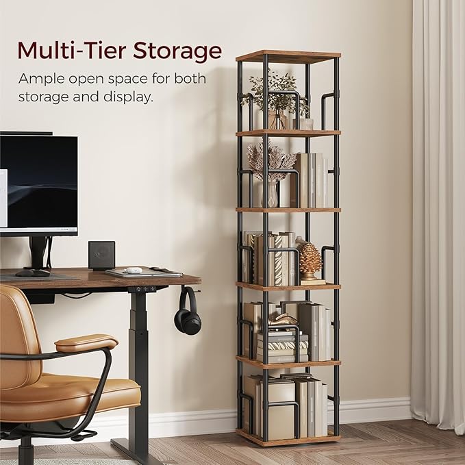 MAHANCRIS 5-Tier Rotating Bookshelf, Freestanding Corner Bookshelf, 360°