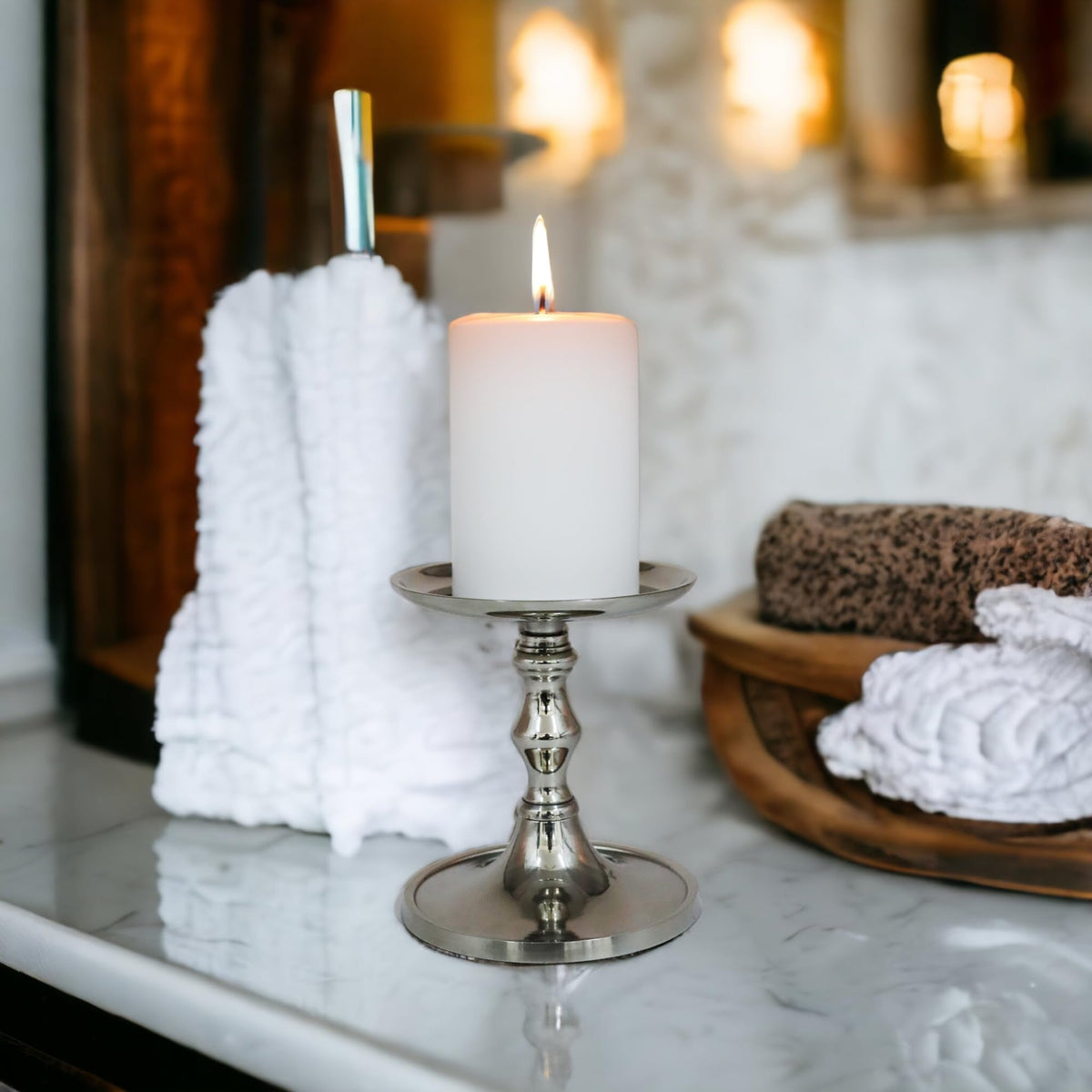 Hosley Aluminum Metal Decorative Pillar Candle Holder Silver Finish for Candles or Display, 5Inch High - Ideal for Weddings, Parties, Events, Home Decor, Gifts, Elegant