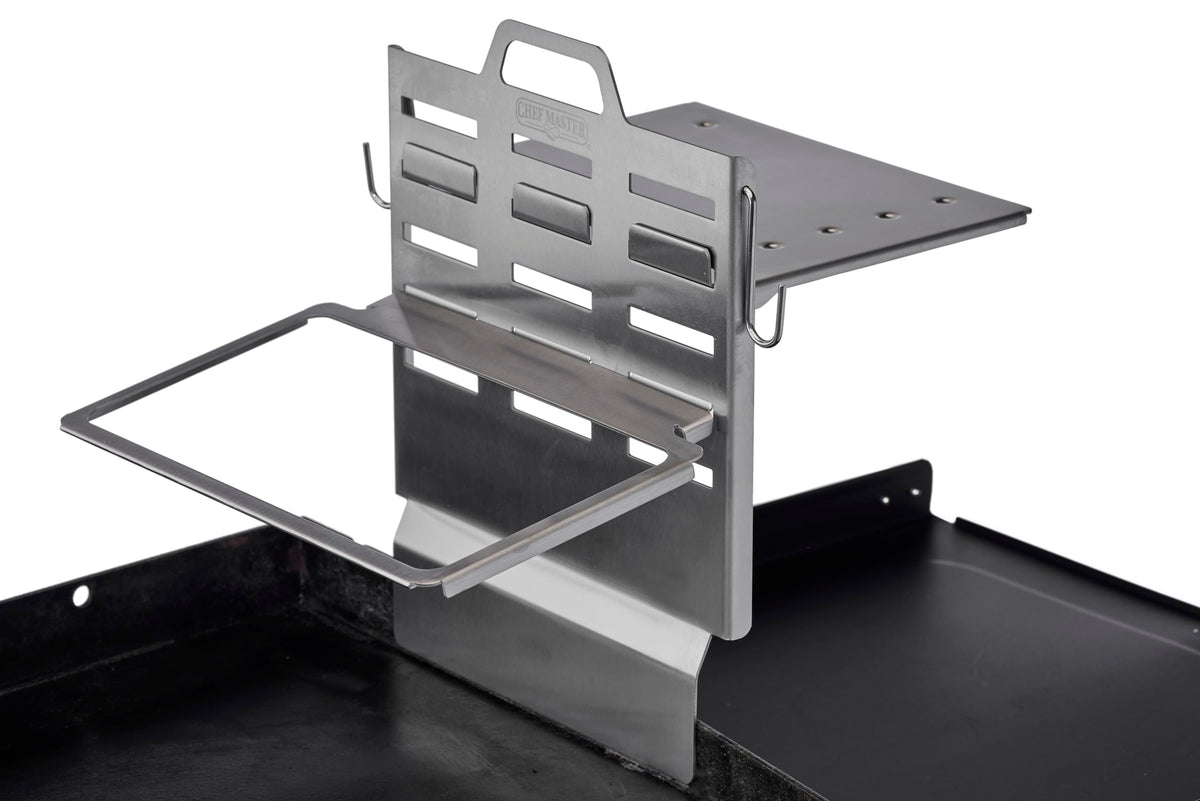 Chef Master Steam Pan Insert & Adjustable Griddle Shelf Set – Organizer & Condiment Holder for Utensils, Ingredients & BBQ Cooking - Grill Accessories for Outdoor Grill - 90260 & 90316