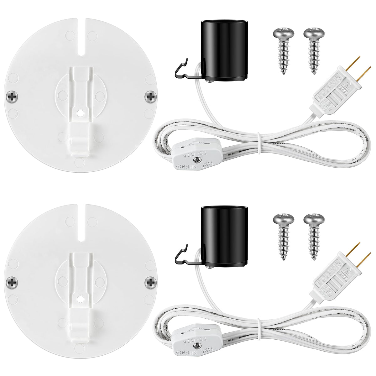 Meonum 2 Set Blow Mold Light Kit Replacement, E27 E26 Single Light Cord Kit with Switch Fuse Plug, for Indoor Outdoor Halloween Christmas Village House Craft Decorations and Salt Lamp