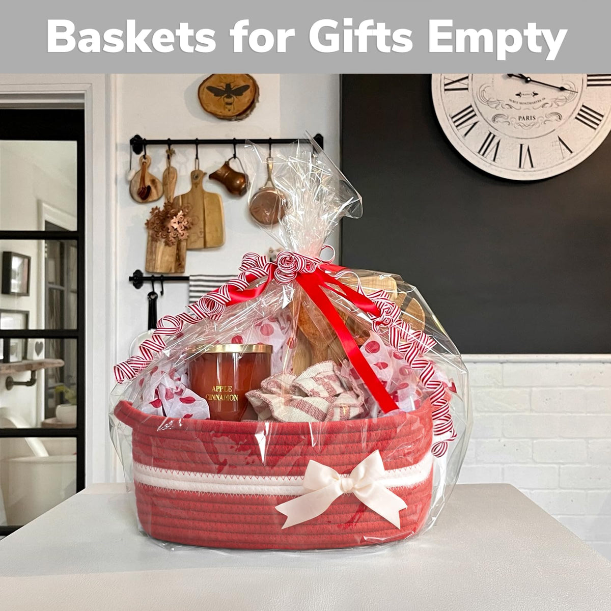 CHICVITA Small Storage Basket for Gifts, Gift Baskets Empty, Baby Basket for Toys, Towels, Decorative Woven Rope Baskets for Living Room, Red, 13"x 10"x 5"