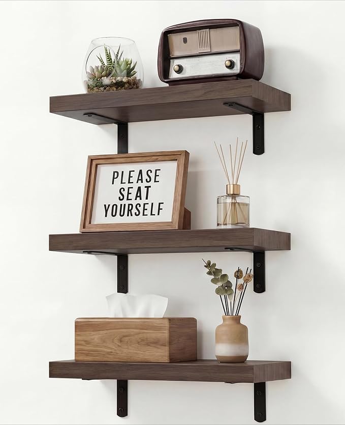 Easy Install Floating Shelves, 15.7 Inch Wall Mounted Wood Shelf, Hanging Shelf