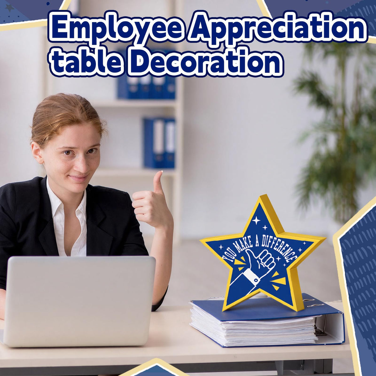 6 Pcs Employee Appreciation Wooden Star Table Sign Blue Gold Employee Appreciation Decorations Thank You Wooden Table Sign Centerpieces for CNA Surgical Technologists Week Team Staff Awards Gifts