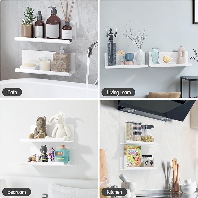 PAVSTINE Acrylic Wall Floating Shelves Set of 2, Wall Shelves White 12 Inch