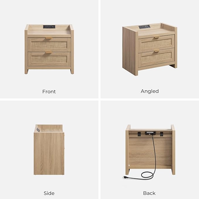 SICOTAS Rattan Nightstands Set of 2 Bedside Table
