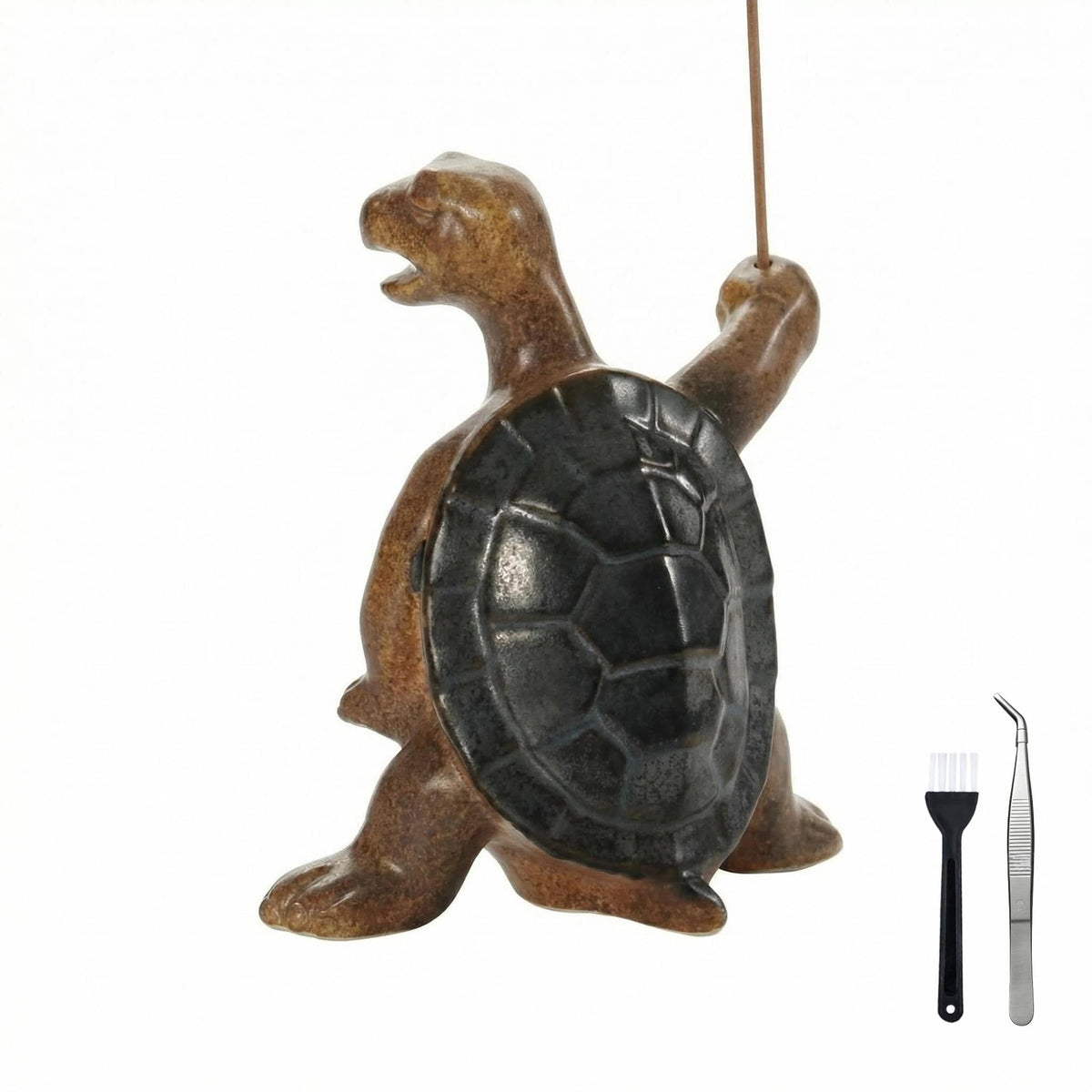 MENORISK Incense Holder for Sticks, Cute Turtle-Shaped Ceramic Incense Holder with Stainless Steel Tweezer & Brush – Perfect for Meditation, Yoga, or Home Decor