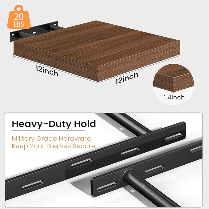 Fun Memories Floating Shelves for Wall, 12 Inch Set of 3 Rustic Wood Wall