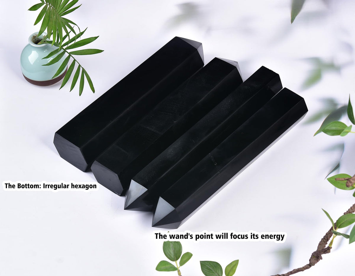 AMOYSTONE Black Obsidian Tower Wand 3-3.5 Lbs Hand-Polished 6-Faceted Gemstone Pillar Protective Stone Altar Supplies for Meditation Bedroom Side Table Placement Shelf Ornament