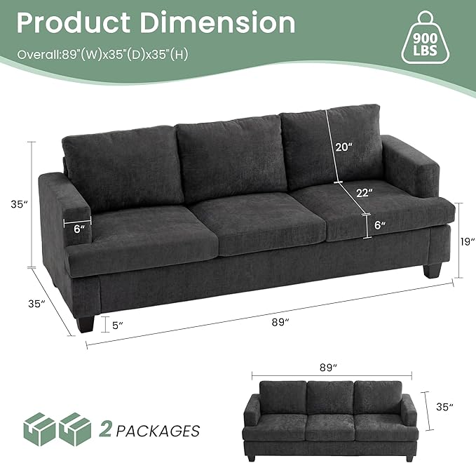 YOUDENOVA 2 Piece Set Comfy Sofa Couch, 2 3-Seater Sofa