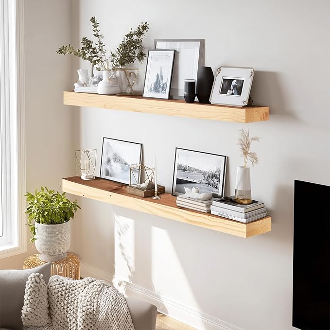 36x8x1.6 inch Floating Shelves Set of 2 – Solid Wood Rustic Wood Wall Mounted