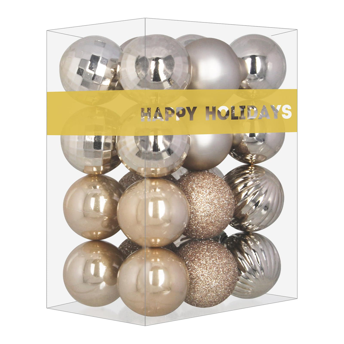 Champagne Gold 2.5" Christmas Balls Christmas Tree Decoration Ornaments Shatterproof Hanging Balls for Birthday Halloween Holiday Wedding Decorations Set of 24pcs