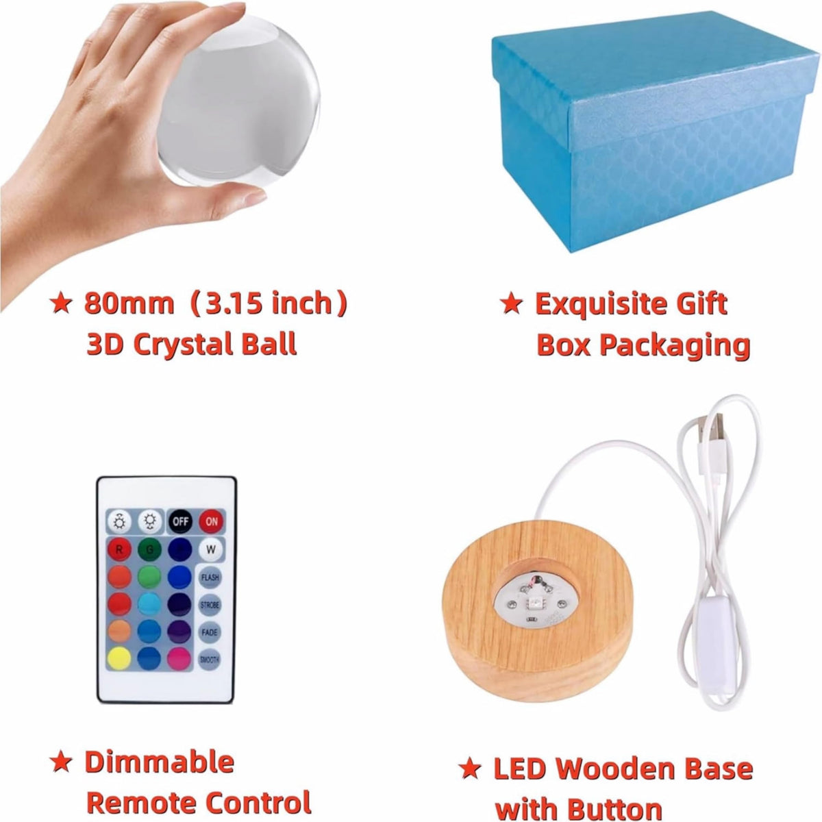 LGY3DLight 3D Dinosaur Crystal Ball Lamp with Remote Control, 3.15 inch Crystal Night Light with Wooden Base 16 Colors Change, Glass Figurine Lamp Gift for Girls Boys Wife Girlfriend Mom (Dinosaur)