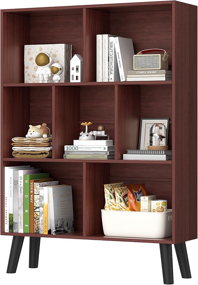 YAHARBO Walnut Bookshelf, 3 Tier Book Shelf