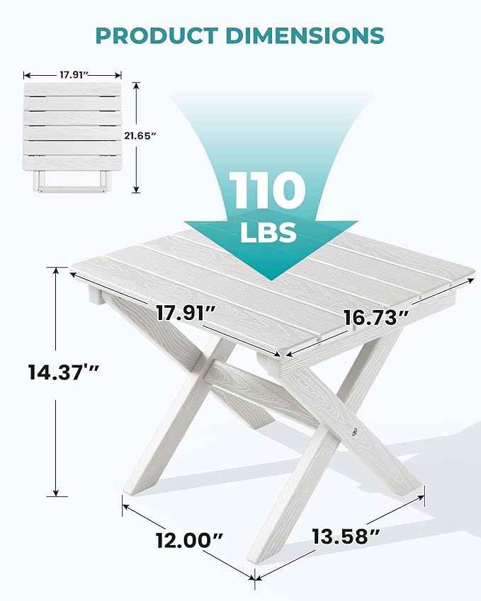 SERWALL Folding Outdoor Side Table Set of 2, Portable Adirondack Side Table