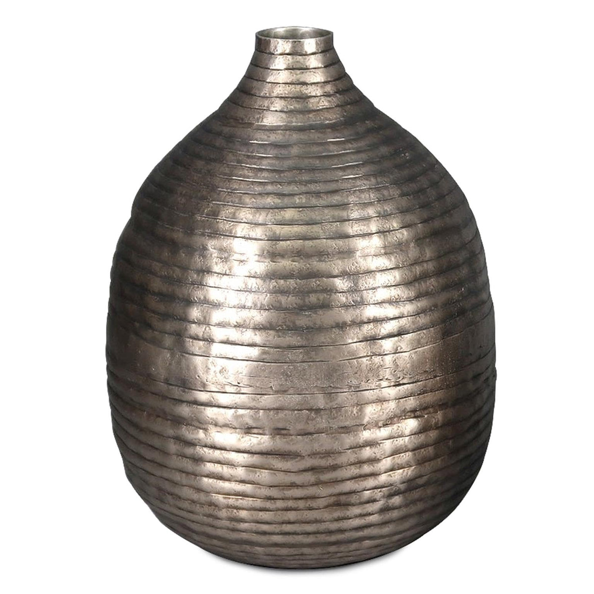 Howard Elliott Collection Circlet Bottle Vase Small, Embossed Aluminum Vase with Ring Pattern and Antique Gold Finish, Rustic Decorative Accent for Table, Shelf or Console, 13.5H x 10W x 10D