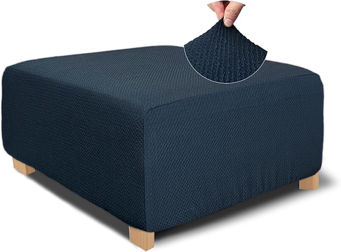 NeColorLife Rectangle Ottoman Cover Jacquard Fabric Ottoman Slipcover Thick