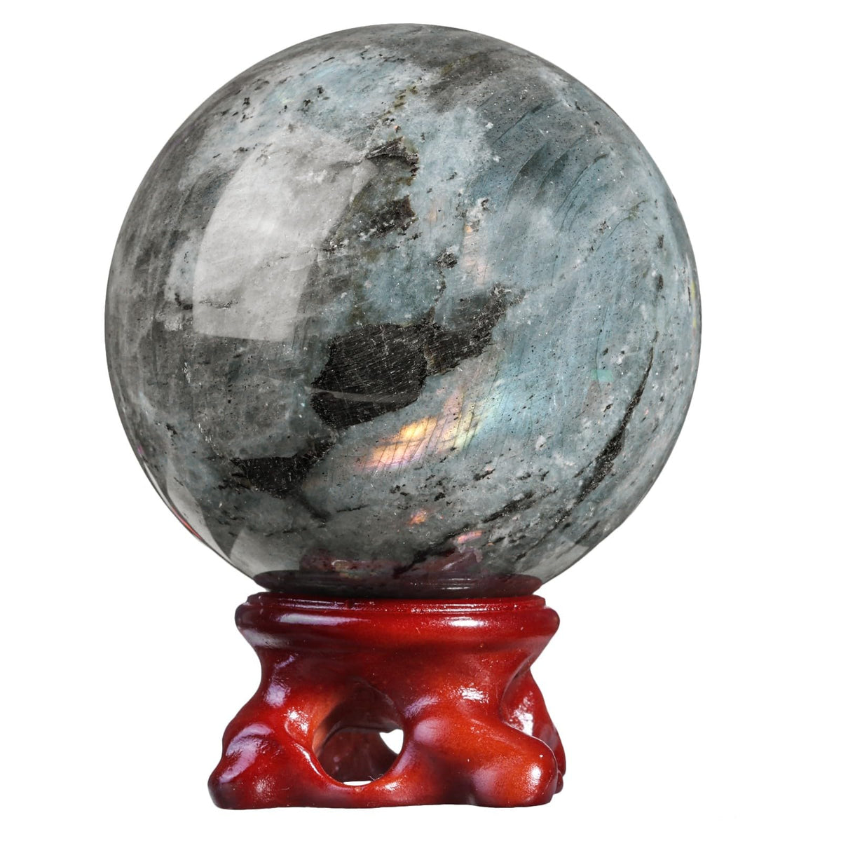 Rockcloud Natural Labradorite Crystal Ball with Resin Stand, Polished Crystal Sphere Decorative Ball Sculpture Figurine for Meditation Fengshui Home Decor, 2.40-2.75 Inches