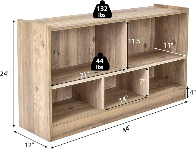 Tangkula 5 Cube Bookcase, 2 Tier Wooden Storage Open Bookshelf, Kid's Playroom