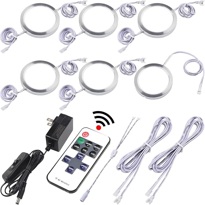Curio Cabinet Lights Kit, Over Under Counter LED Puck Lights, Low Profile 0.3"