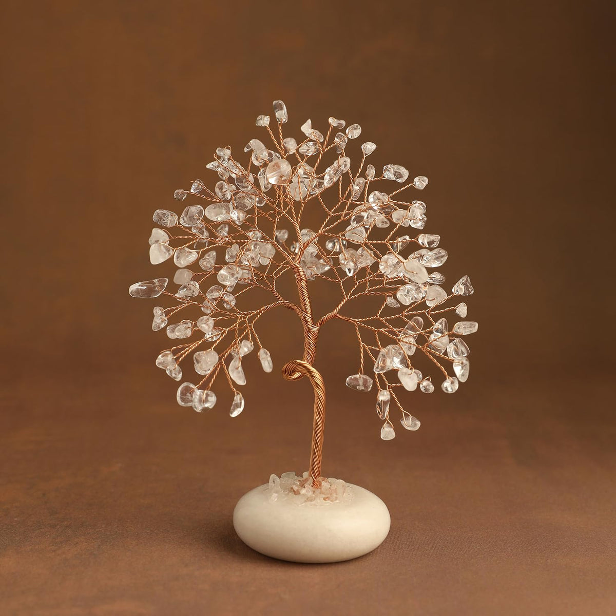 Clear Quartz Healing Crystal Tree of Life, Office Desk Home Shelf Decor, Bonsai Natural Stone Healing Crystals Copper Wire Money Tree with White Jade Base Spiritual Yoga Gifts for Women Men