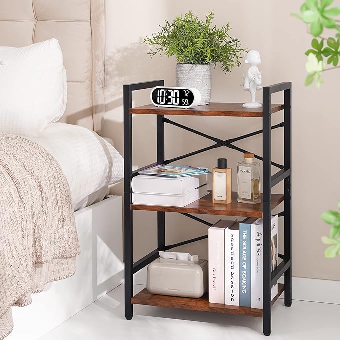 Yoobure Bookshelf Small Book Shelf, Solid Industrial 3 Tier Shelf Bookcase
