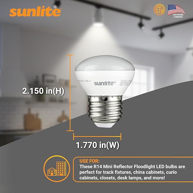 Sunlite LED R14 Mini Flood Light Bulbs, 4 Watts, 250 Lumens, Medium Base