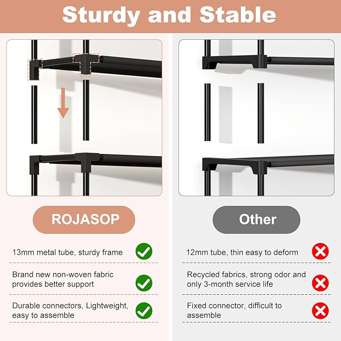 ROJASOP 10 Tier Shoe Rack with Covers, Large Capacity Stackable Tall Shoe Shelf