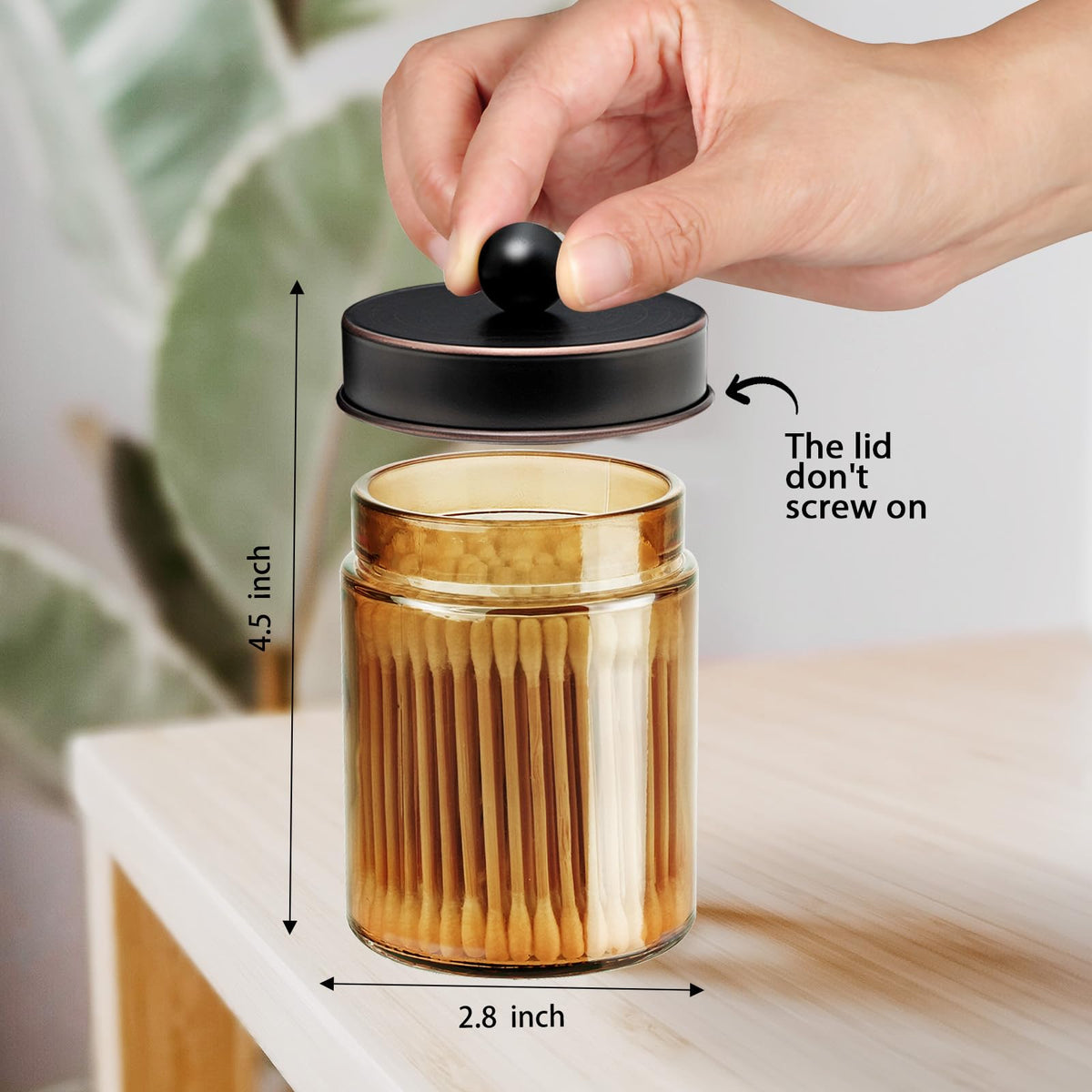 Amolliar Amber Bronze Glass Apothecary Jar With Metal Lid & Labels, Bathroom Qtip Holder Dispenser Storage Canister, Perfect for Cotton Balls, Cotton Swabs, Makeup Pads, Bath Salt, Floss, 4 Pack (ORB)
