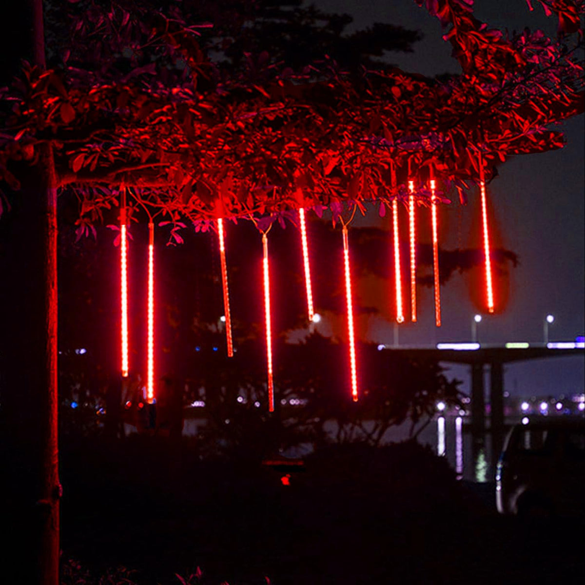 Roytong Christmas Red Meteor Shower Lights Outdoor - 12 Inch 10 Tube 360 LED High Brightness Falling Rain Icicle Cascading Lights for Xmas Halloween Tree Eaves Patio Decor (Can Connect 100 Sets)
