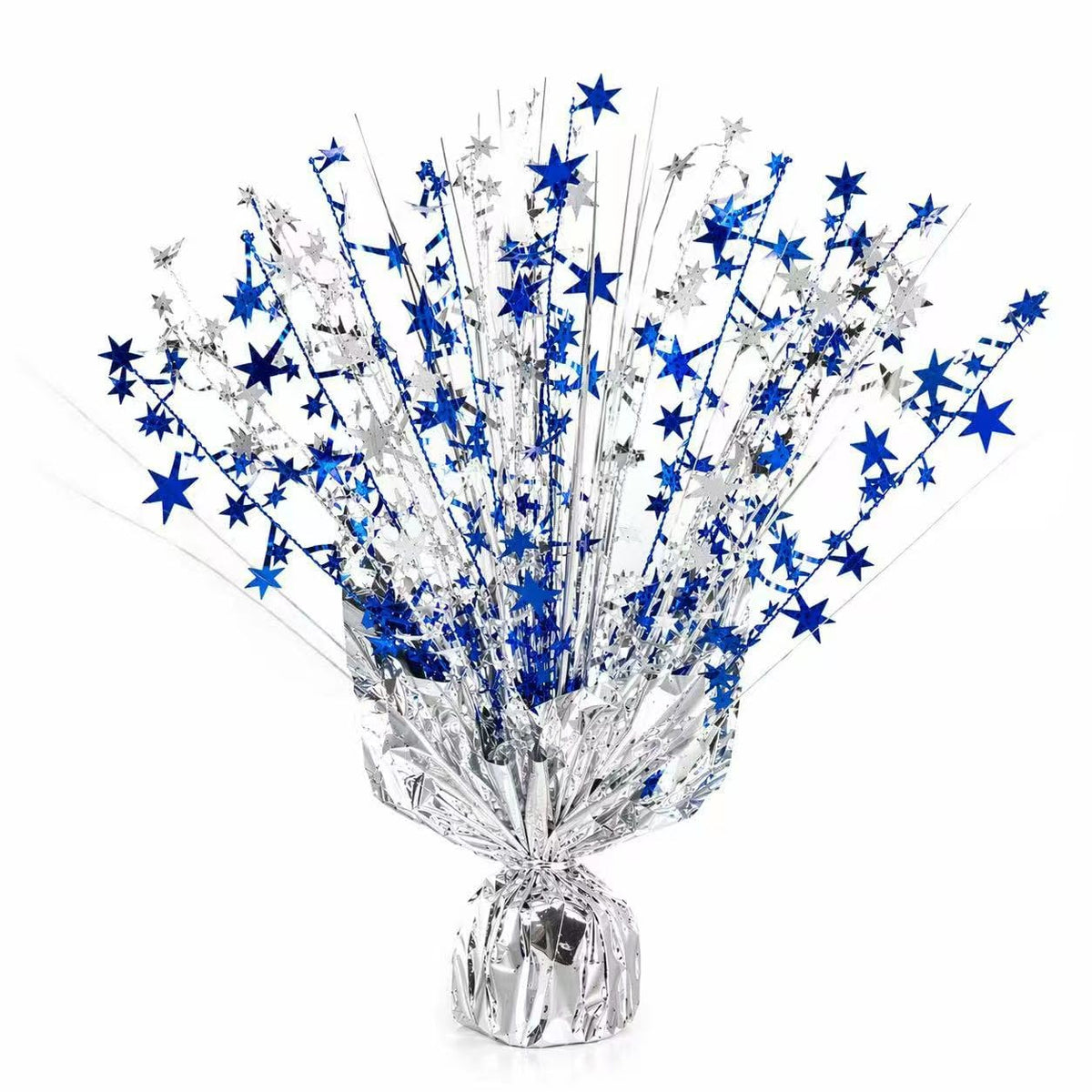 4 Pack Metallic Foil Spray Centerpiece Stars for Wedding, Birthday, Anniversary, Christmas Table Decor, Holiday Festival Baby Shower Graduation Mantle Party Decorations (Silver&Blue)