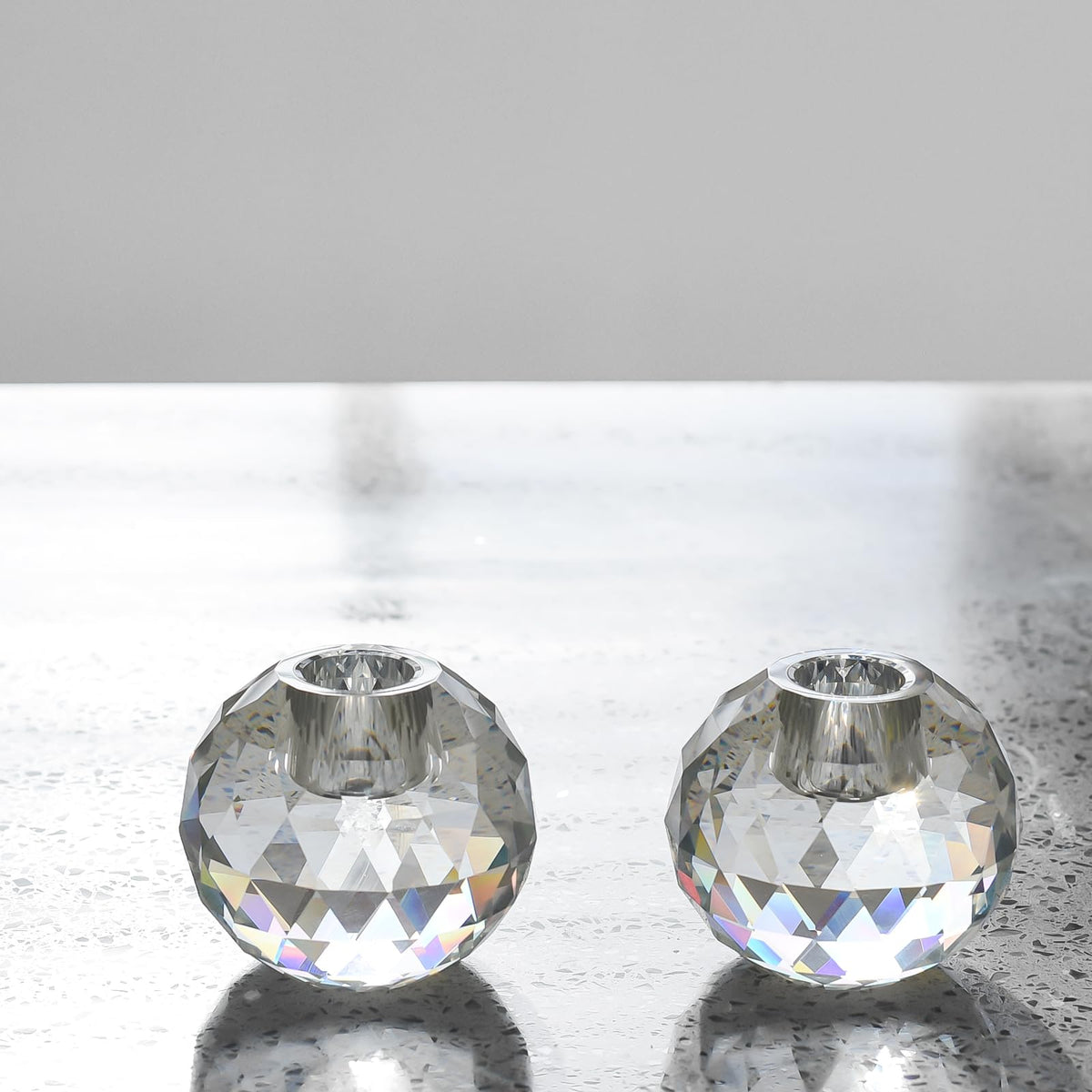 Marvala Candle Holders for Taper Holder Set of 2, Crystal Ball Decor for Dining Coffee Table Centerpiece, Wedding Decorations (Transparent)