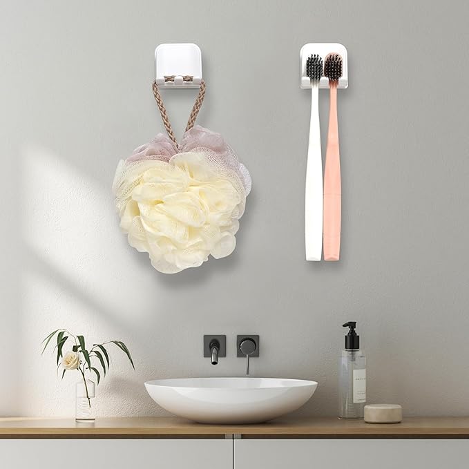 2-Piece Set of White self-Adhesive Wall-Mounted Waterproof Toothbrush Holders