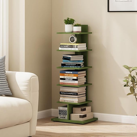 TUTOTAK Bookshelf, 6-Tier Bookcase, Narrow Spine Book Shelf