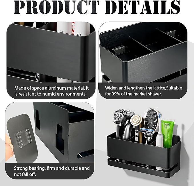 Black Aluminum Wall Mounted Electric Toothbrush Holder, No Drilling Required