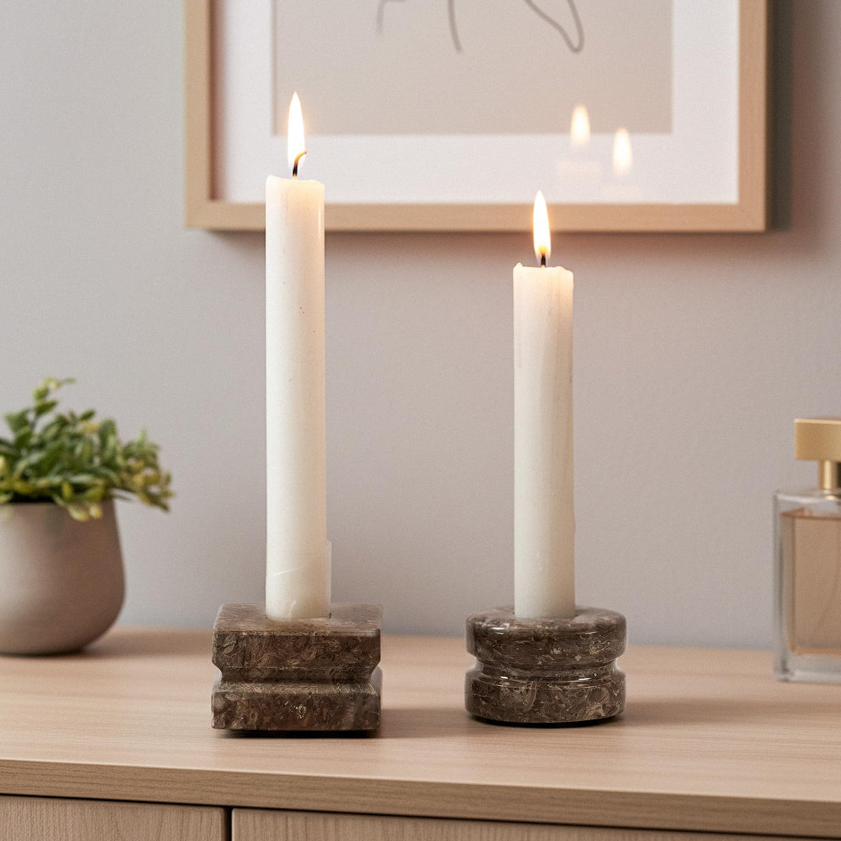 Marble Candle Holder Set of 3, Handmade Oceanic Stone Candlestick Holders, Minimalist Taper Candle Stand, Decorative Table Decor for Living Room & Dining, Centerpiece, Housewarming & Wedding Gift