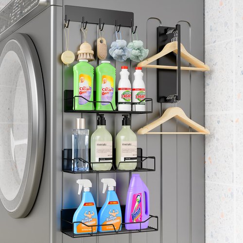5 Pack Multifunctional Magnetic Shelves for Washing Machine & Refrigerator, Powerful Magnetic Spice Racks with Unique Hollow Design, for Laundry Room and Kitchen Organization (Black)
